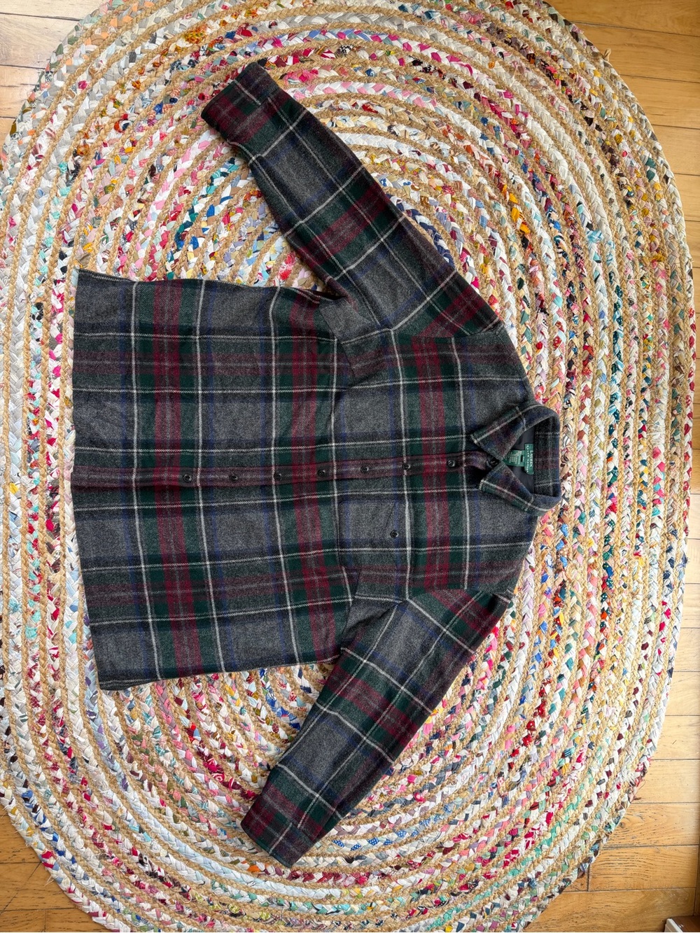 100% Lambswool Ralph Lauren Gray Plaid Button-Down Flannel
